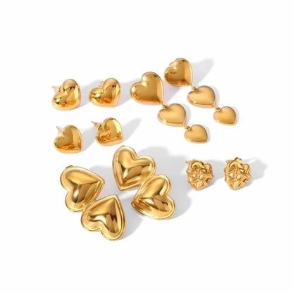 1 Pair Classic Style Heart Shape Polishing Plating 304 Stainless Steel Drop Earrings Ear Studs