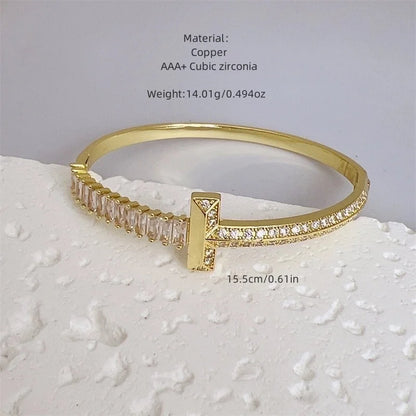 Minimalist Classic Style Heart Shape Copper 18K Gold Plated Bangle