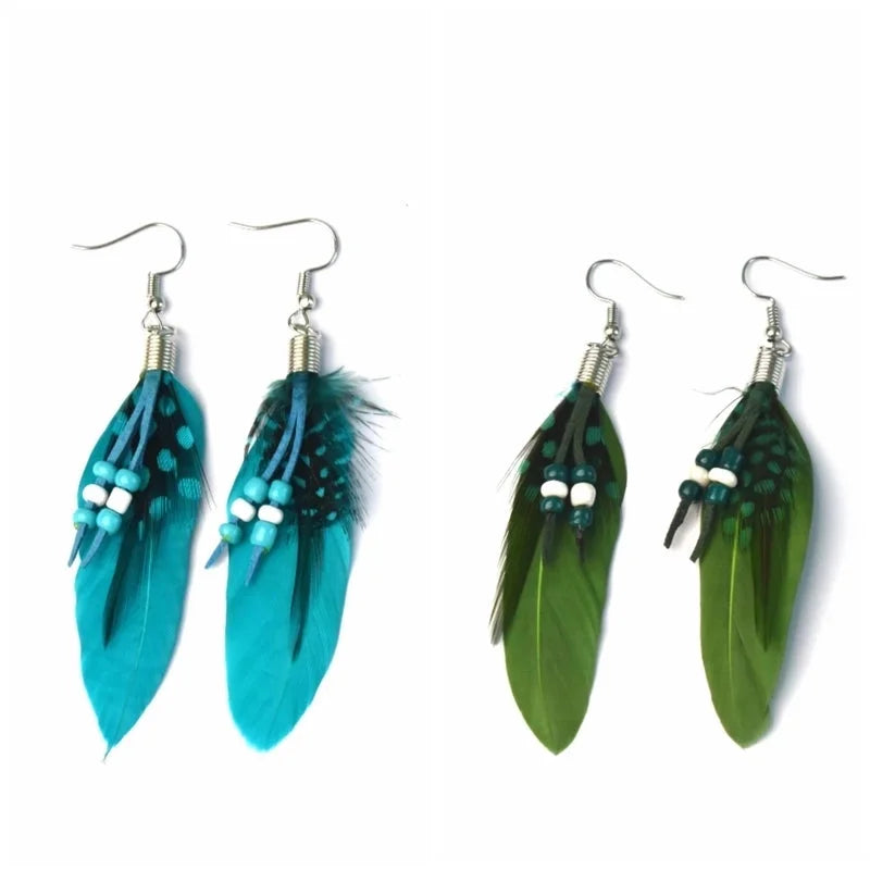 3 Pieces Explosions Long Tassel Feather Earrings Bohemian Ethnic Style Retro Earrings