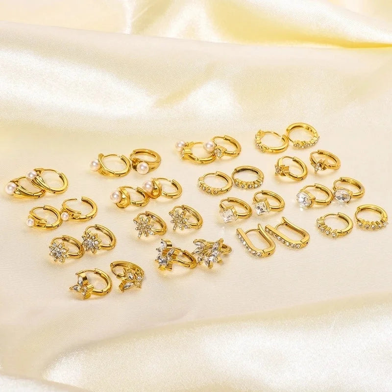 1 Piece Modern Style Minimalist Classic Style Geometric Inlay 304 Stainless Steel Rhinestones Glass Bead 18K Gold Plated Earrings