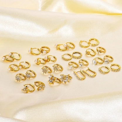 1 Piece Modern Style Minimalist Classic Style Geometric Inlay 304 Stainless Steel Rhinestones Glass Bead 18K Gold Plated Earrings