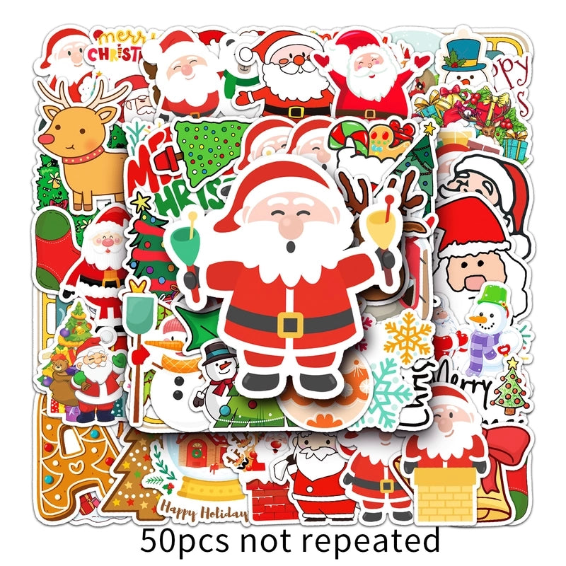 Cute Cartoon Christmas Graffiti Waterproof Holiday Stickers 50 Pieces