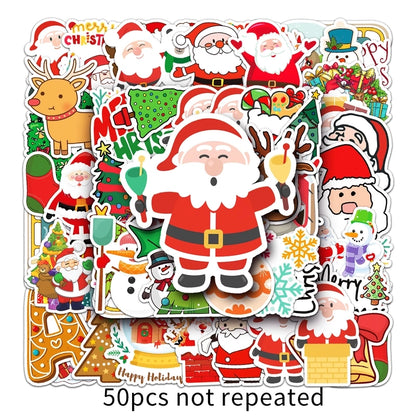 Cute Cartoon Christmas Graffiti Waterproof Holiday Stickers 50 Pieces