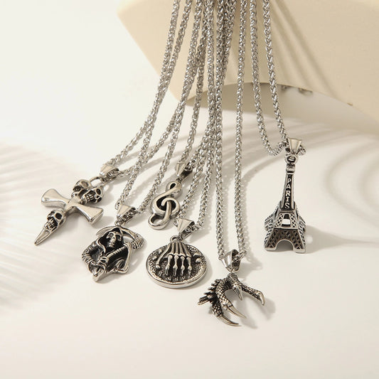 Hip-Hop Vintage Style Cross Skull 201 Stainless Steel Plating Halloween Christmas Easter Men'S Pendant Necklace