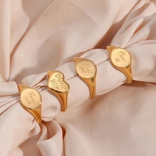 Fashion Letter 304 Stainless Steel No Inlaid 18K Gold Plated Rings
