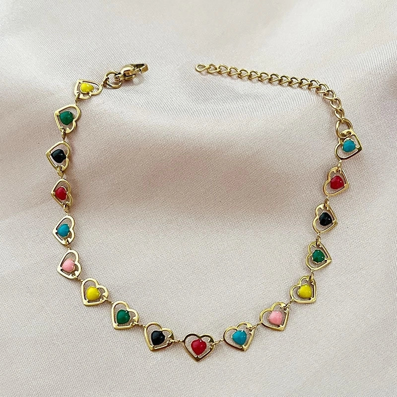 Titanium Steel Minimalist Classic Style Inlay Heart Shape Turquoise Bracelets