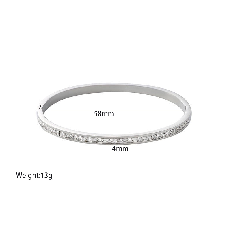 Elegant Shiny Solid Color 304 Stainless Steel 18K Gold Plated Zircon Bangle In Bulk