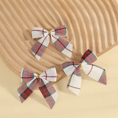 Kuhiro Christmas Bow Red Black Green Plaid Bow Imitation Linen OPP Bag Christmas Tree Wreath Decoration