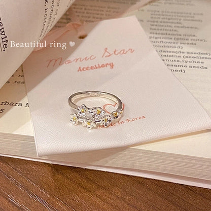 Minimalist Heart Shape Flower Bow Knot Copper Inlay Artificial Pearls Opal Zircon Rings