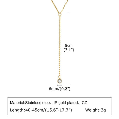Minimalist Classic Style Solid Color 201 Stainless Steel Artificial Pearls Zircon 18K Gold Plated Layered Long Necklace