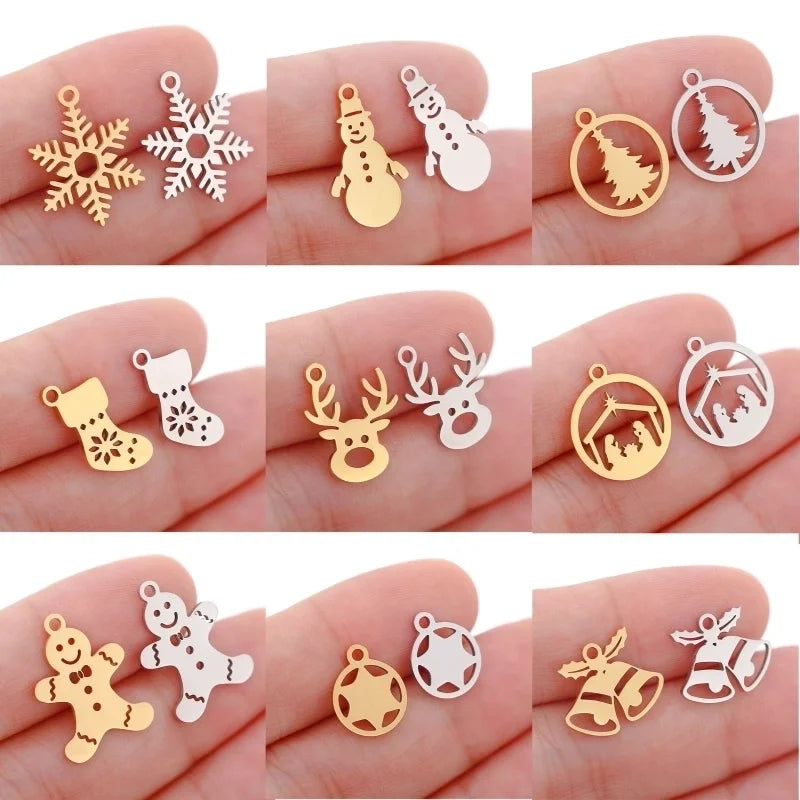 5 PCS/Package 13*16mm 14*19mm 304 Stainless Steel Christmas Tree Snowman Snowflake Pendant Jewelry Accessories