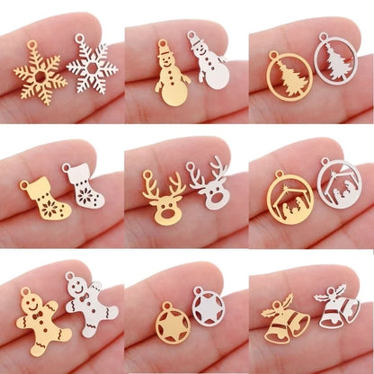 5 PCS/Package 13*16mm 14*19mm 304 Stainless Steel Christmas Tree Snowman Snowflake Pendant Jewelry Accessories