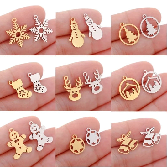 5 PCS/Package 13*16mm 14*19mm 304 Stainless Steel Christmas Tree Snowman Snowflake Pendant Jewelry Accessories