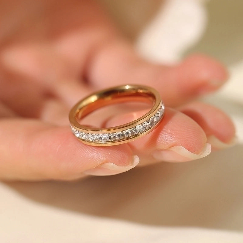 Minimalist Commute Circle Titanium Steel Plating Inlay Zircon Rings Bracelets