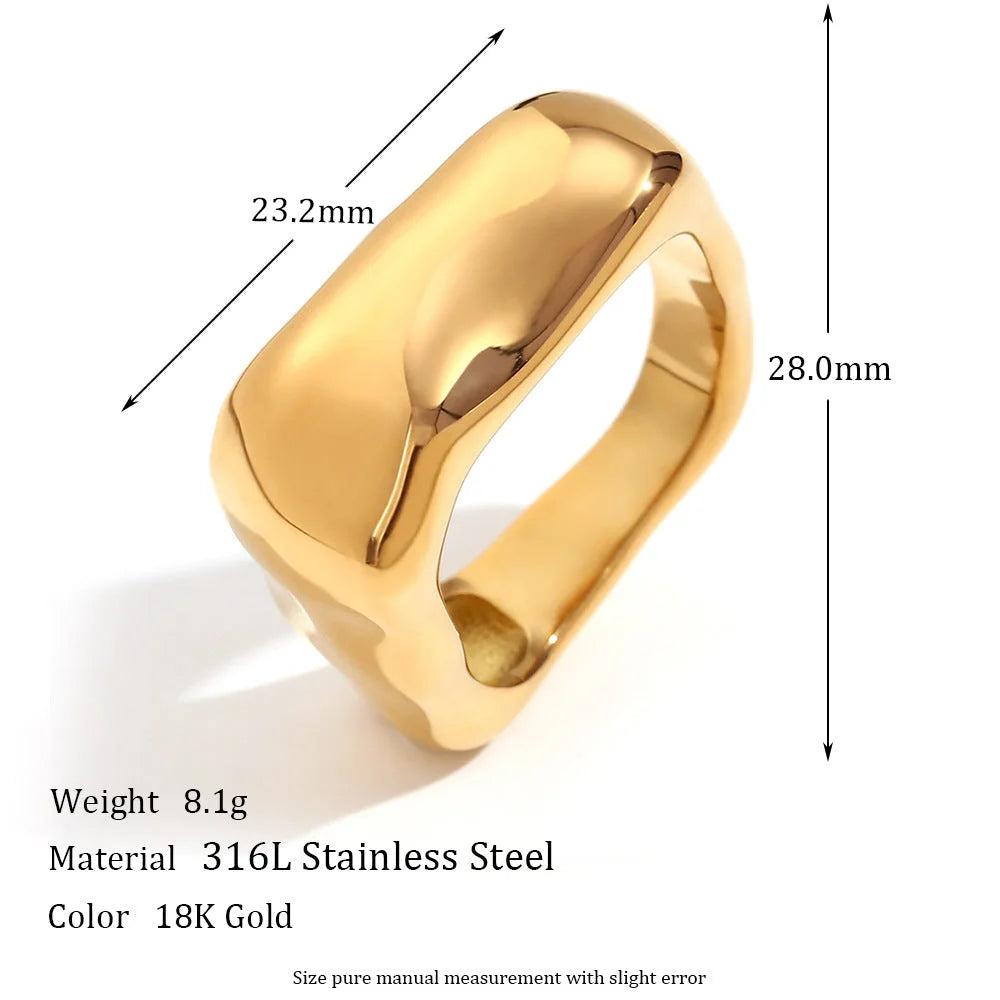 Minimalist Women Quadrilateral Circle Geometric Stainless Steel 18K Gold Plated Rings