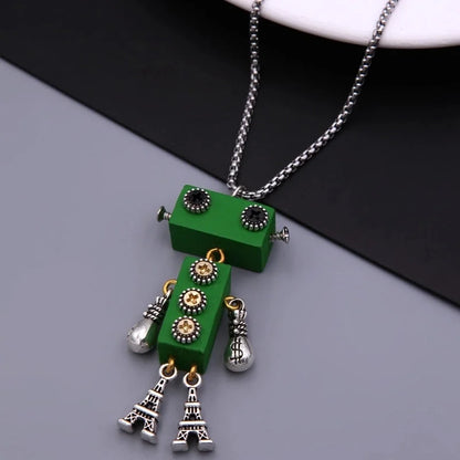 Modern Style Cool Style Robot 304 Stainless Steel Alloy Wood 18K Gold Plated Pendant Necklace