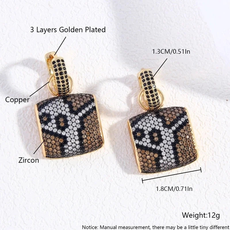 1 Pair Vintage Style Exaggerated Luxurious Circle Leopard Inlay Copper Zircon 18K Gold Plated Gold Plated Earrings