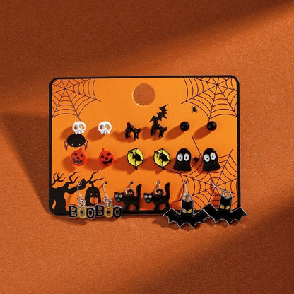1 Set Cartoon Style Cute Halloween Pattern Pumpkin Skull Plating Alloy Drop Earrings Ear Studs