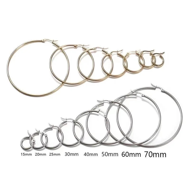 10 Pieces Fashion Round Plating 201 Stainless Steel 18K Gold Plated Hoop Earrings