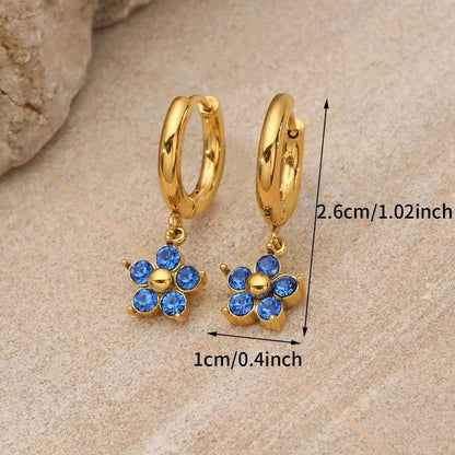 1 Pair Elegant Flower Plating Inlay 304 Stainless Steel Rhinestones 18K Gold Plated Drop Earrings