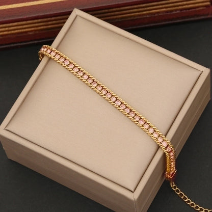 IG Style Minimalist Commute Solid Color Stainless Steel 18K Gold Plated Artificial Rhinestones Bracelets In Bulk