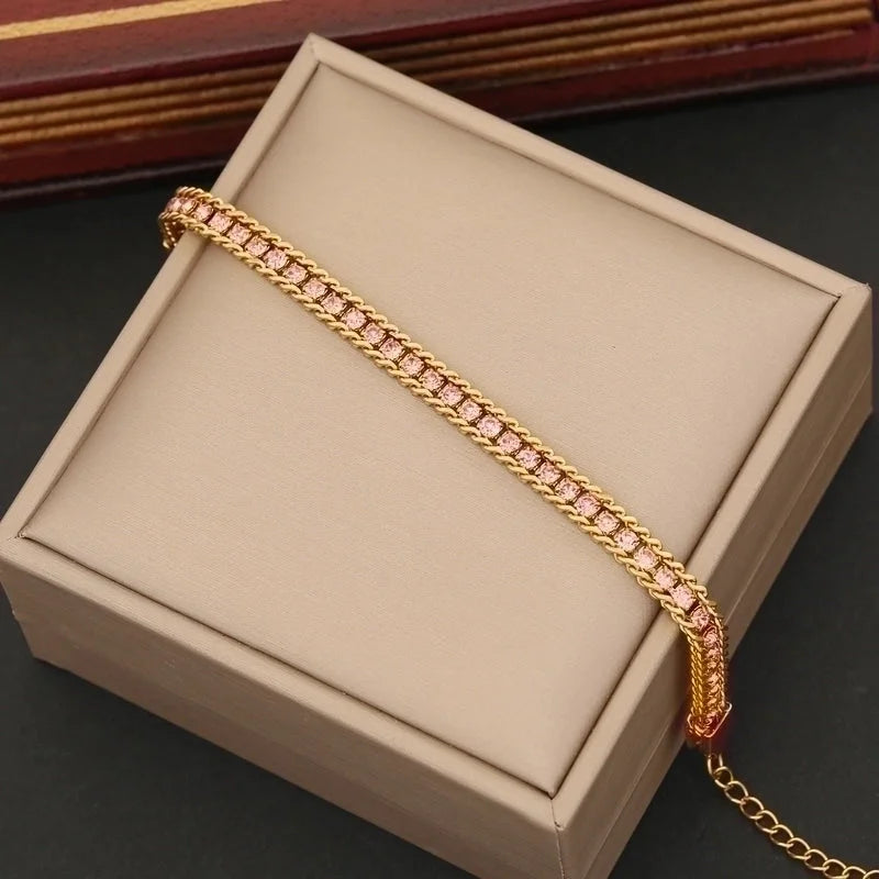 IG Style Minimalist Commute Solid Color Stainless Steel 18K Gold Plated Artificial Rhinestones Bracelets In Bulk