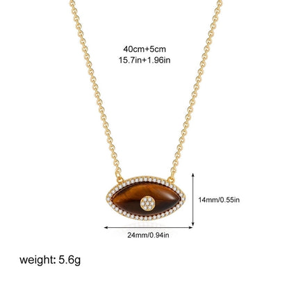 Modern Style Classic Style Devil's Eye 304 Stainless Steel Natural Stone Turquoise Zircon 18K Gold Plated Pendant Necklace