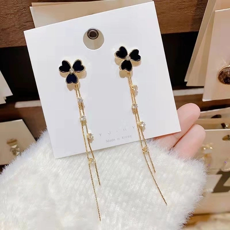 2 Pieces Elegant Star Tassel Heart Shape Inlay Alloy Artificial Pearls Rhinestones Glass Earrings