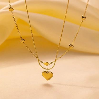 Minimalist Geometric Heart Shape Titanium Steel Shell Zircon 18K Gold Plated Inlay Layered Necklaces Necklace