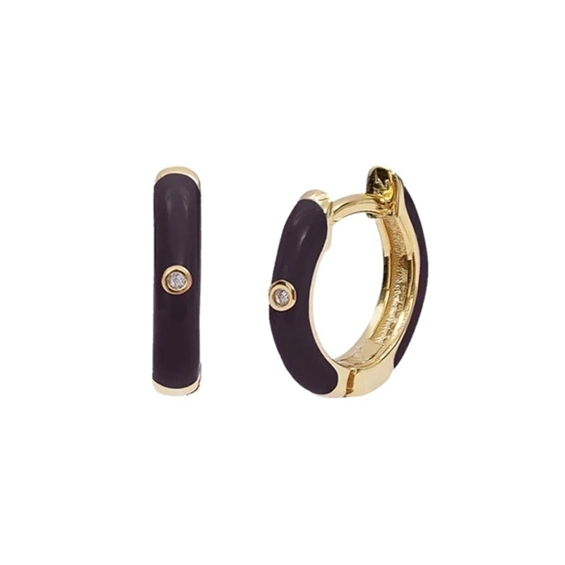 1 Pair Minimalist Round Copper Enamel Plating Inlay Zircon Gold Plated Hoop Earrings