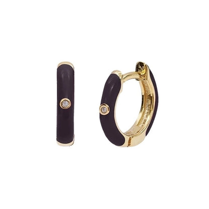 1 Pair Minimalist Round Copper Enamel Plating Inlay Zircon Gold Plated Hoop Earrings