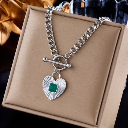 Lady Heart Shape Eye Titanium Steel Plating Necklace