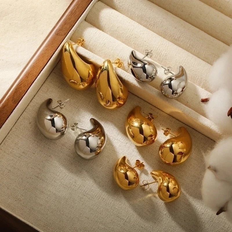 1 Pair Minimalist Classic Style Water Droplets Plating 316L Stainless Steel 18K Gold Plated Ear Studs