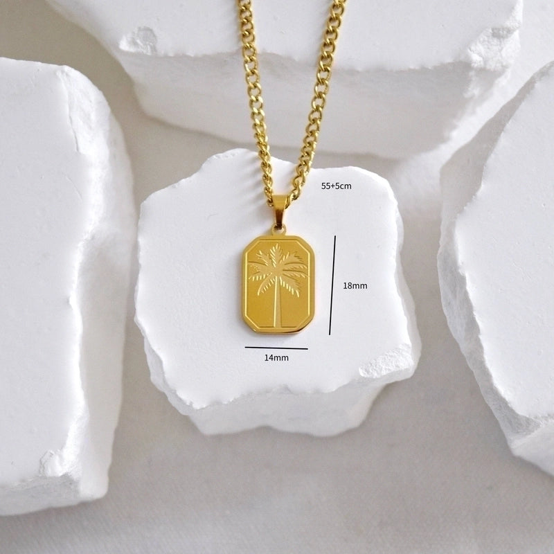 Minimalist Coconut Tree Rectangle 201 Stainless Steel 304 Stainless Steel Gold Plated Men's Pendant Necklace
