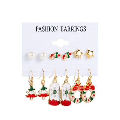 1 Set Cute Christmas Tree Santa Claus Snowman Alloy Drop Earrings Ear Studs