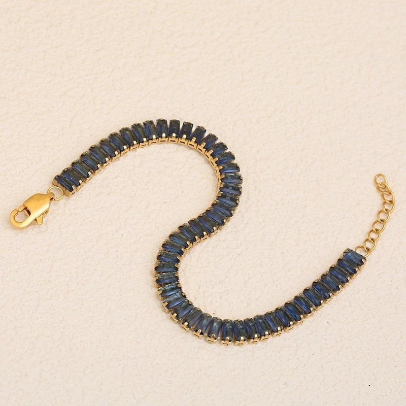 Classic Style Shiny Rectangle 304 Stainless Steel Crystal Zirconium 18K Gold Plated Crystal Zirconium Bracelets In Bulk