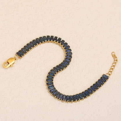 Classic Style Shiny Rectangle 304 Stainless Steel Crystal Zirconium 18K Gold Plated Crystal Zirconium Bracelets In Bulk