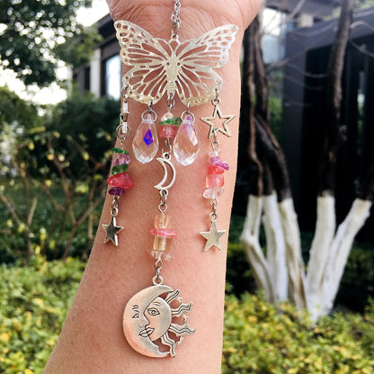 Christmas Pastoral Sun Butterfly Crystal Pendant Wind Chime Wall Art