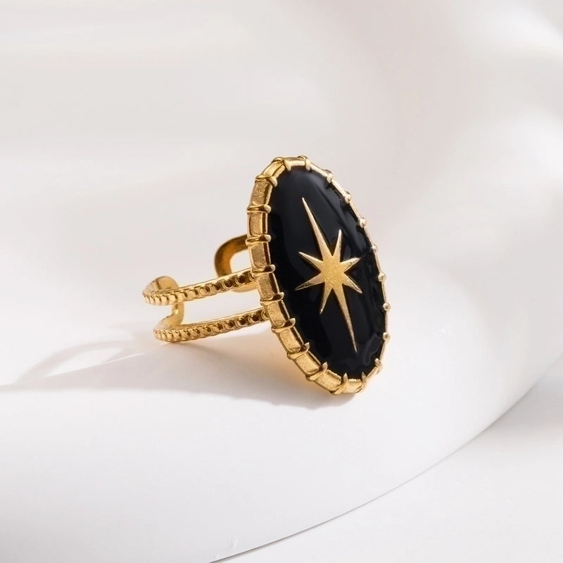 Streetwear Geometric Sun Star Stainless Steel Titanium Steel Inlay Artificial Gemstones Open Rings