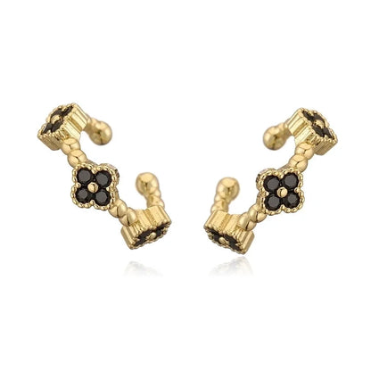 Temperament Entry Lux Copper Inlaid Color Diamond Clover Opening Ear Clip Niche High Sense Flower Petals Ear Rings Direct Sales