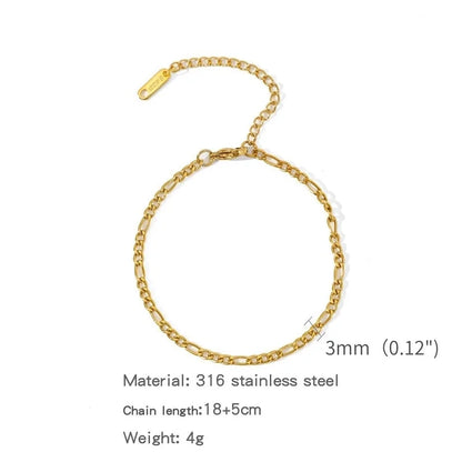 Minimalist Classic Style Geometric 304 Stainless Steel Cable Chain Snake Chain Bracelets In Bulk