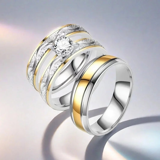 Minimalist Geometric Titanium Steel Zircon Mixed Metal Plating Rings