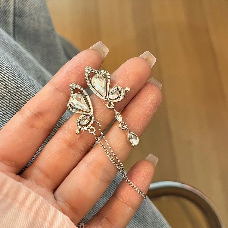 1 Pair Sweet Heart Shape Flower Butterfly Inlay Imitation Pearl Alloy Rhinestones Earrings