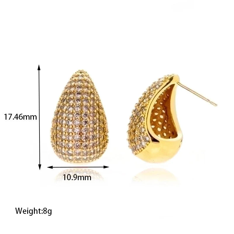 1 Pair Minimalist Classic Style Water Droplets Enamel Plating Inlay Copper Rhinestones 18k Gold Plated Ear Studs