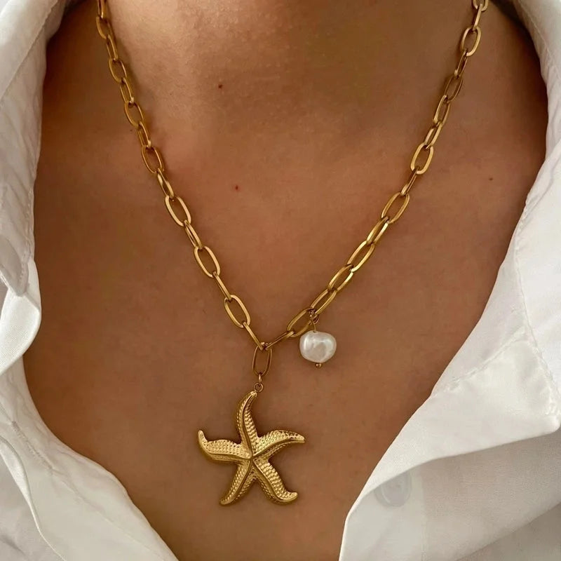 Marine Style Classic Style Starfish 316L Stainless Steel Plating Pendant Necklace