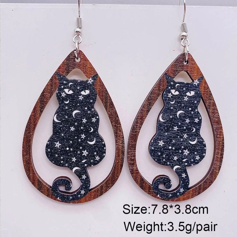 Funny Streetwear Halloween Pattern Spider Wood Drop Earrings