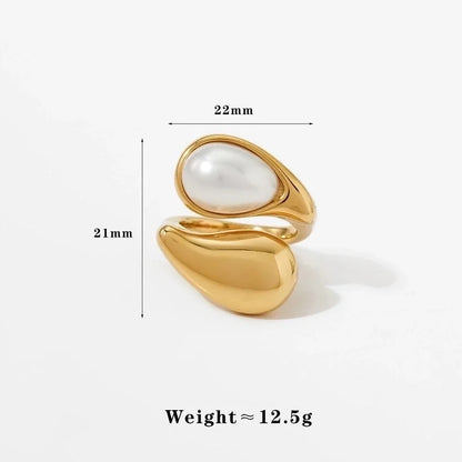 Modern Style Artistic Geometric 316 Stainless Steel Pearl Tiger Eye 16K Gold Plated White Gold Plated Gold Plated Open Rings