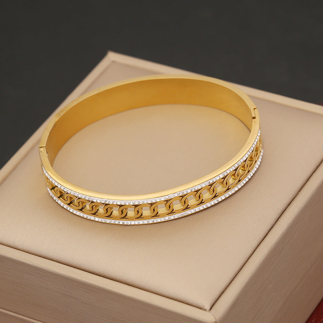 Expressive Stainless Steel Zircon Inlay Bangles