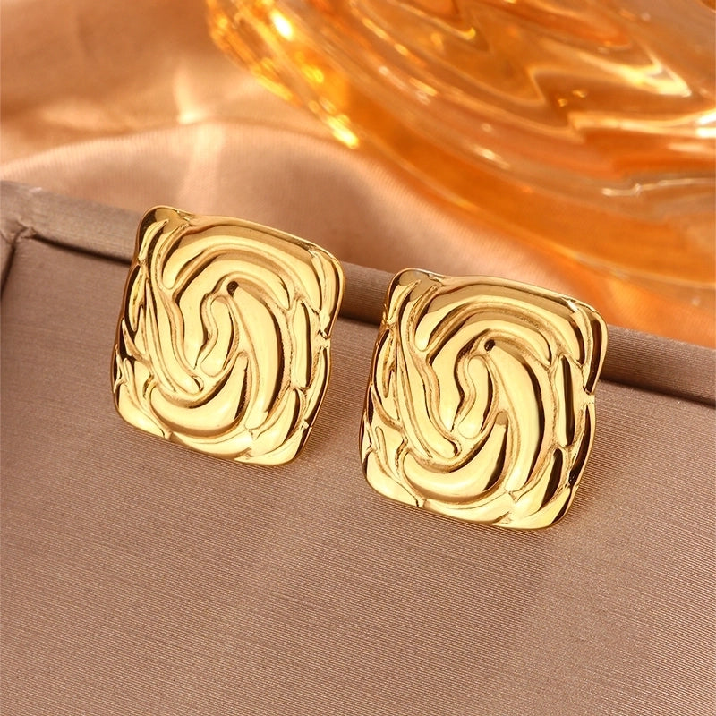 1 Pair Minimalist Sector Leaves Heart Shape Pleated 304 Stainless Steel 18K Gold Plated Ear Studs