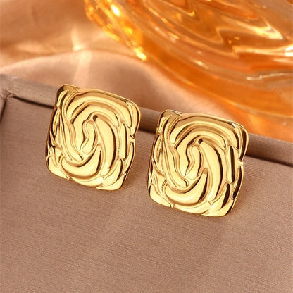 1 Pair Minimalist Sector Leaves Heart Shape Pleated 304 Stainless Steel 18K Gold Plated Ear Studs